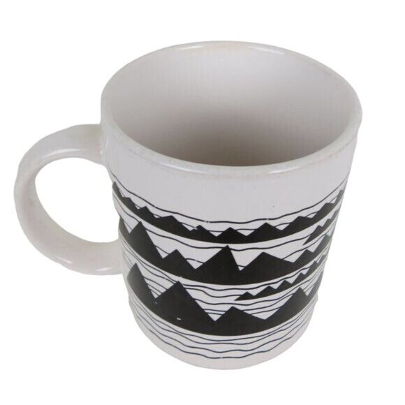 Vintage 80s Black White Monochromatic Mountains Ceramic Coffee Mug - Picture 3 of 7